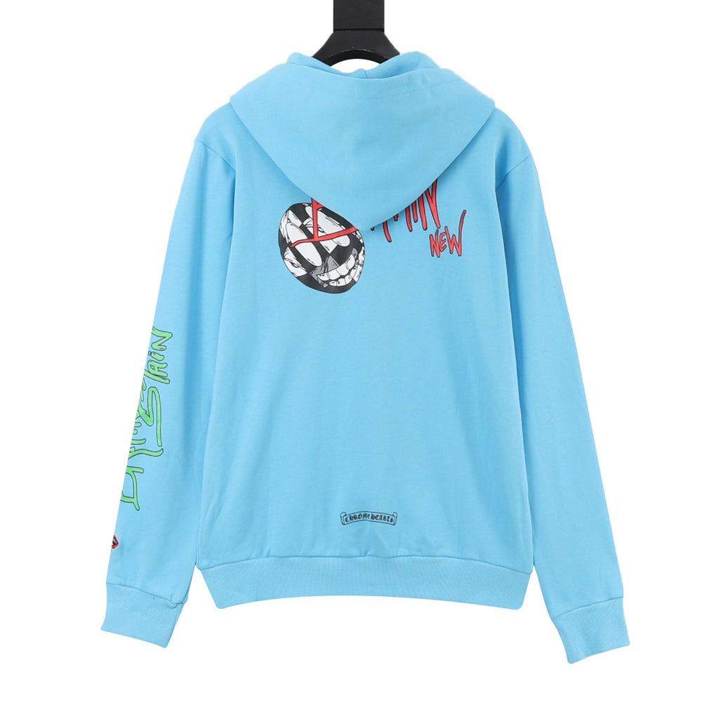 Chrome Hearts Women's Men's Light Blue Graphic Hoodie