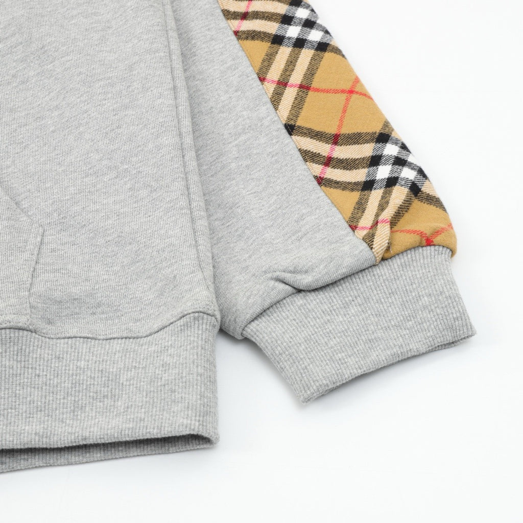 Burberry Women's Men's Grey Check Panel Zip-Up Hoodie
