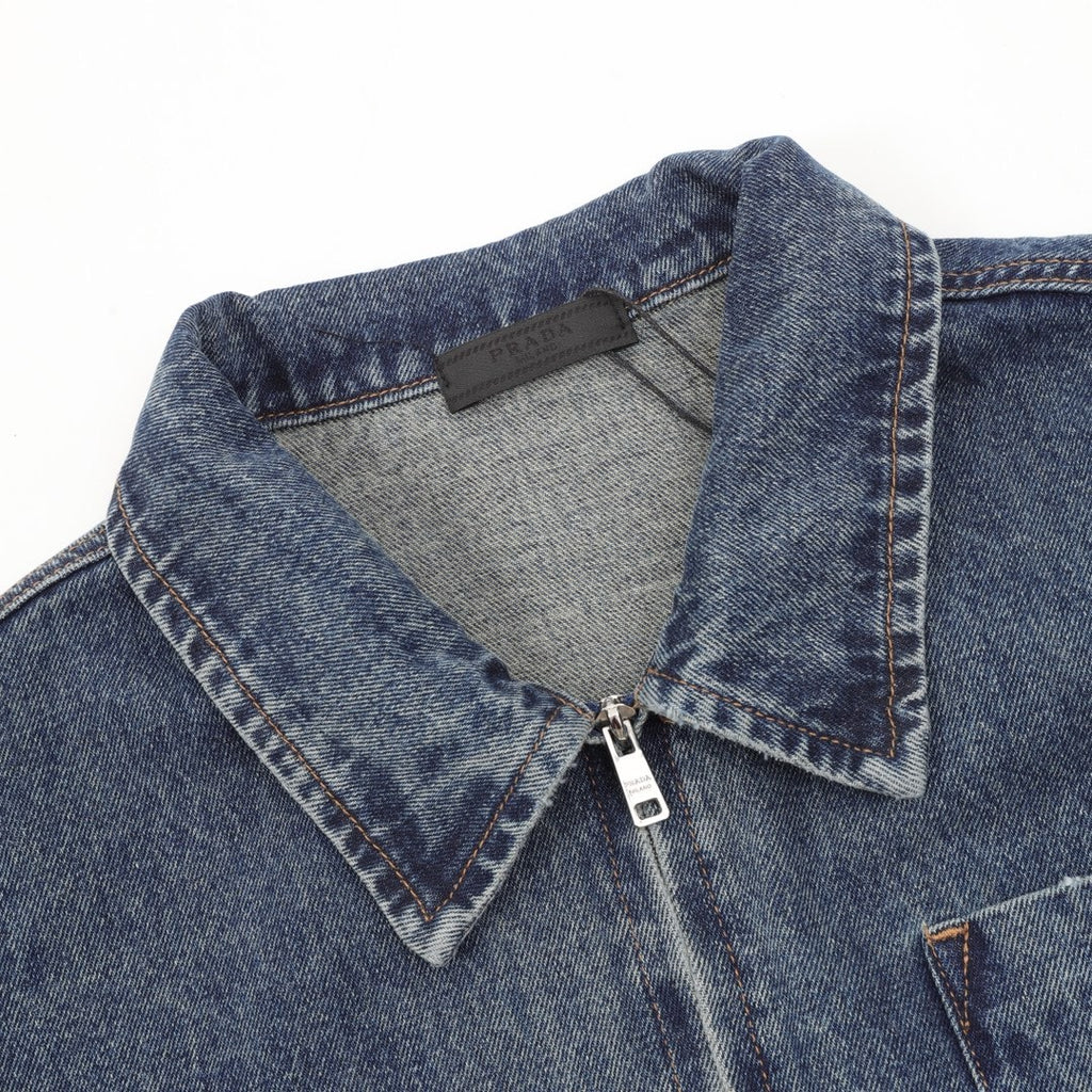 Prada Women's & Men's Vintage Blue Triangle Logo Zip-Up Denim Jacket