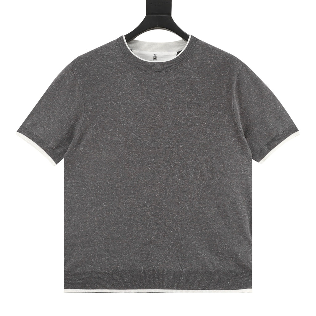 Brunello Cucinelli Layered Look Two-in-One Knit Short-Sleeve T-Shirt