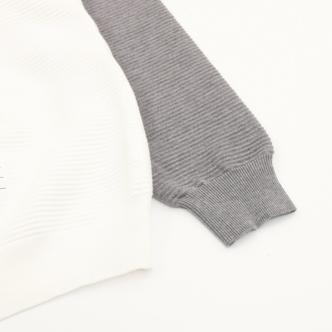 Thom Browne Women's Men's White & Grey 4-Bar Color-Block Waffle-Knit Crewneck Sweater