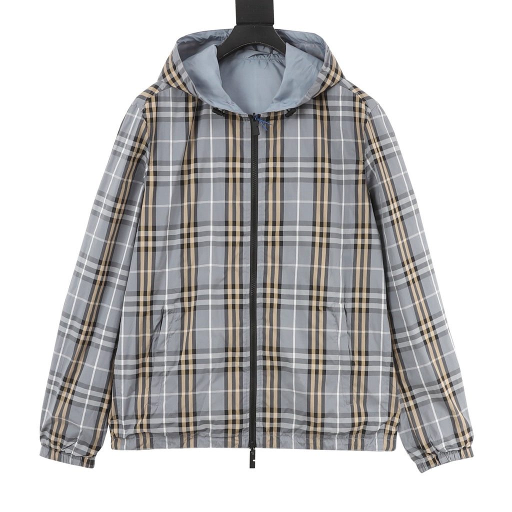 Burberry Grey-Green Check Reversible Hooded Jacket