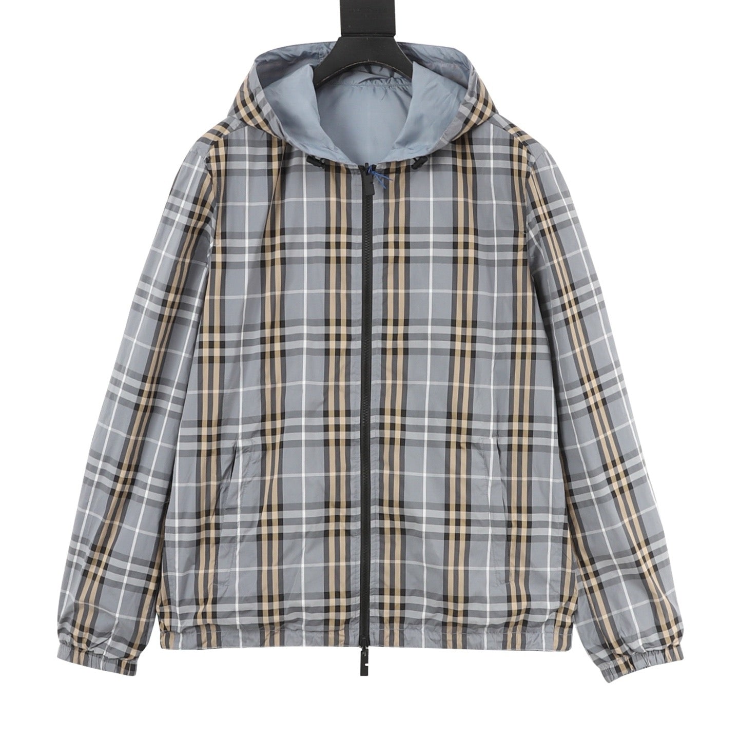 Burberry Grey-Green Check Reversible Hooded Jacket