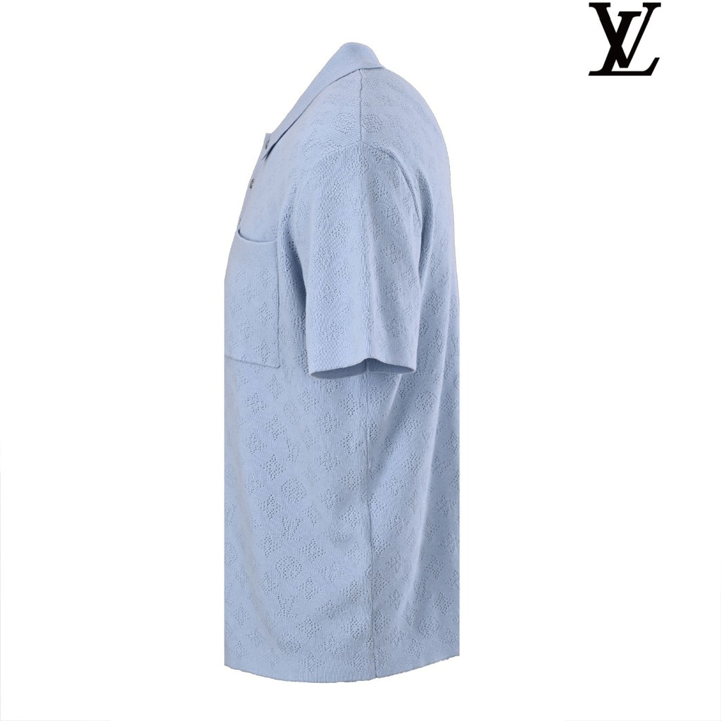 Louis Vuitton Men's Light Blue Monogram Knit Polo Shirt