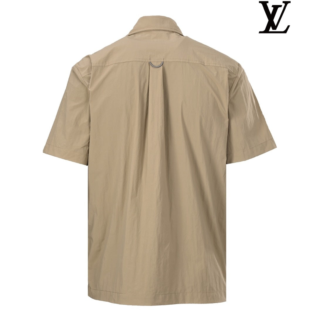 Louis Vuitton Men's Khaki Zip Short Sleeve Shirt