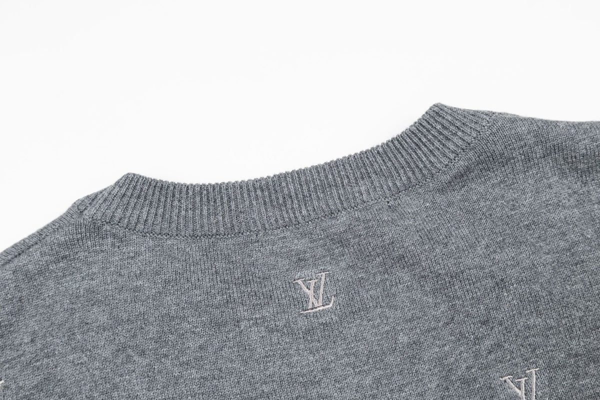 Louis Vuitton All-Over LV Embroidered Knit Short-Sleeve T-Shirt in Grey