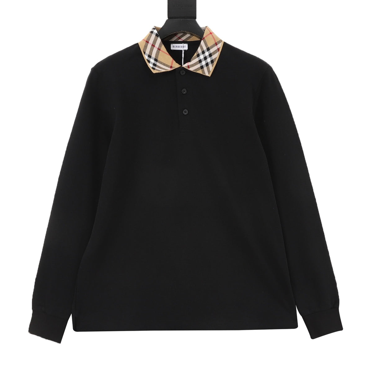 Burberry Women's & Men's Black Vintage Check Collar Long-Sleeve Polo Shirt