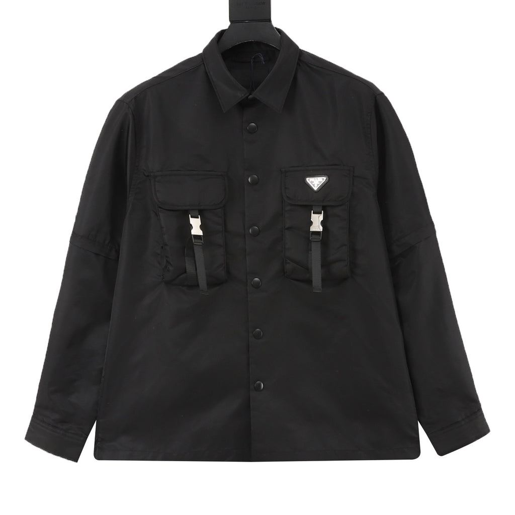Prada Women's Men's Black Nylon Cargo Shirt Jacket