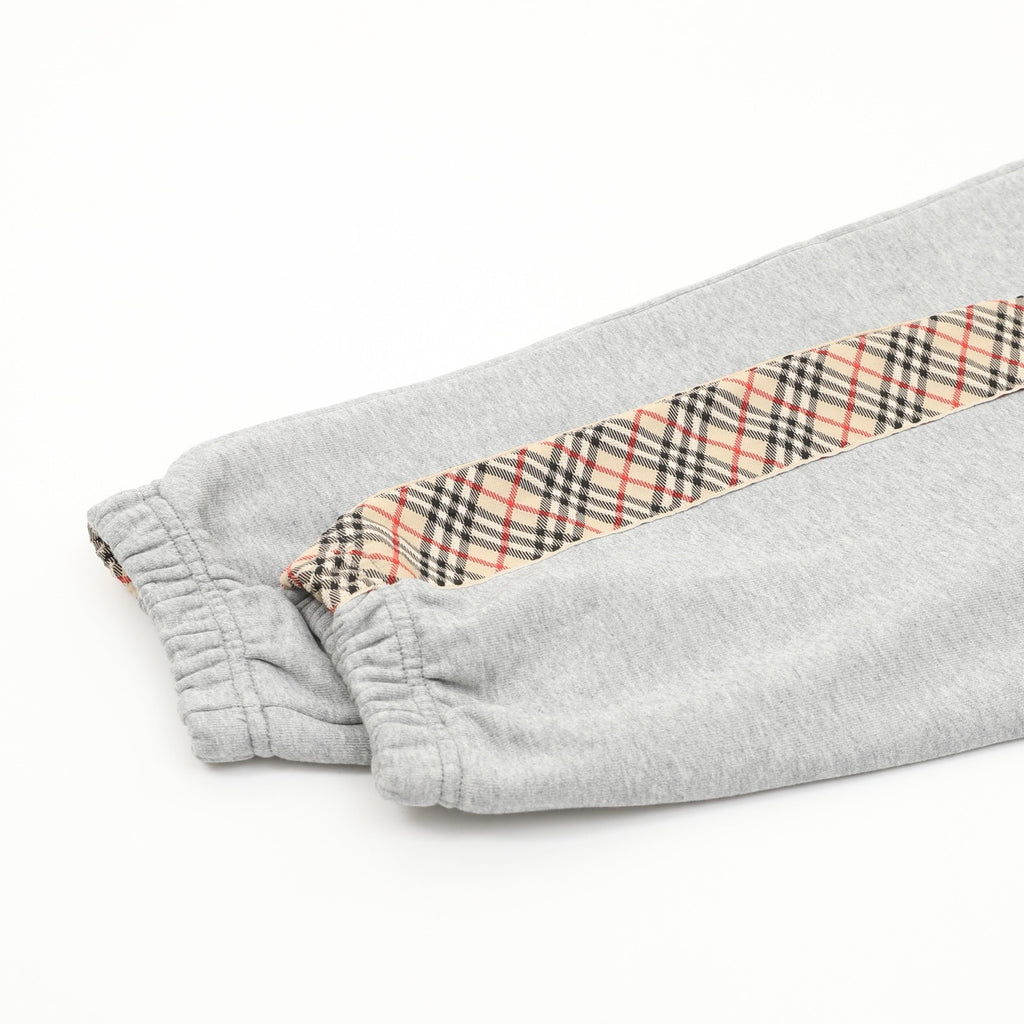 Burberry Women's & Men's Heather Grey Check Detail Drawstring Sweatpants