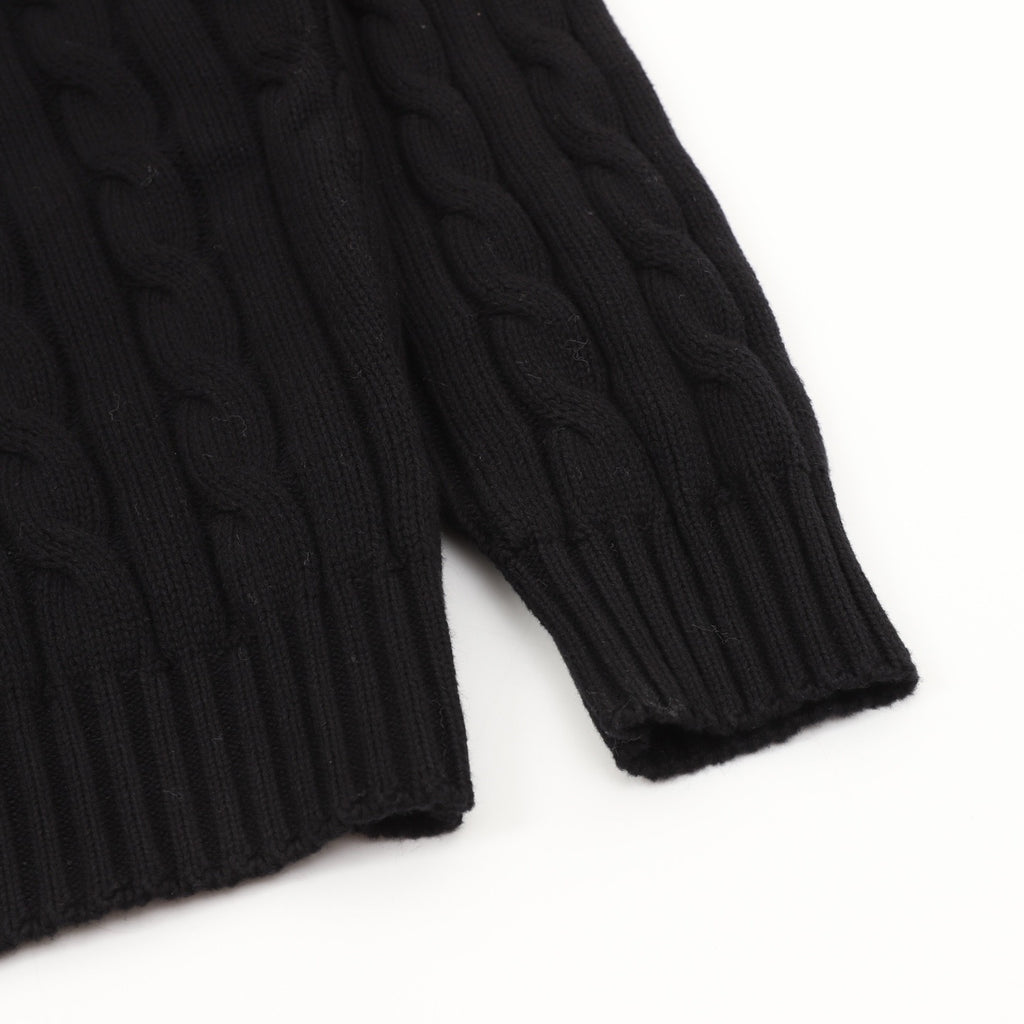Prada Resort Anchor Logo Cable Knit Crewneck Sweater | Black Nautical Luxury Knitwear