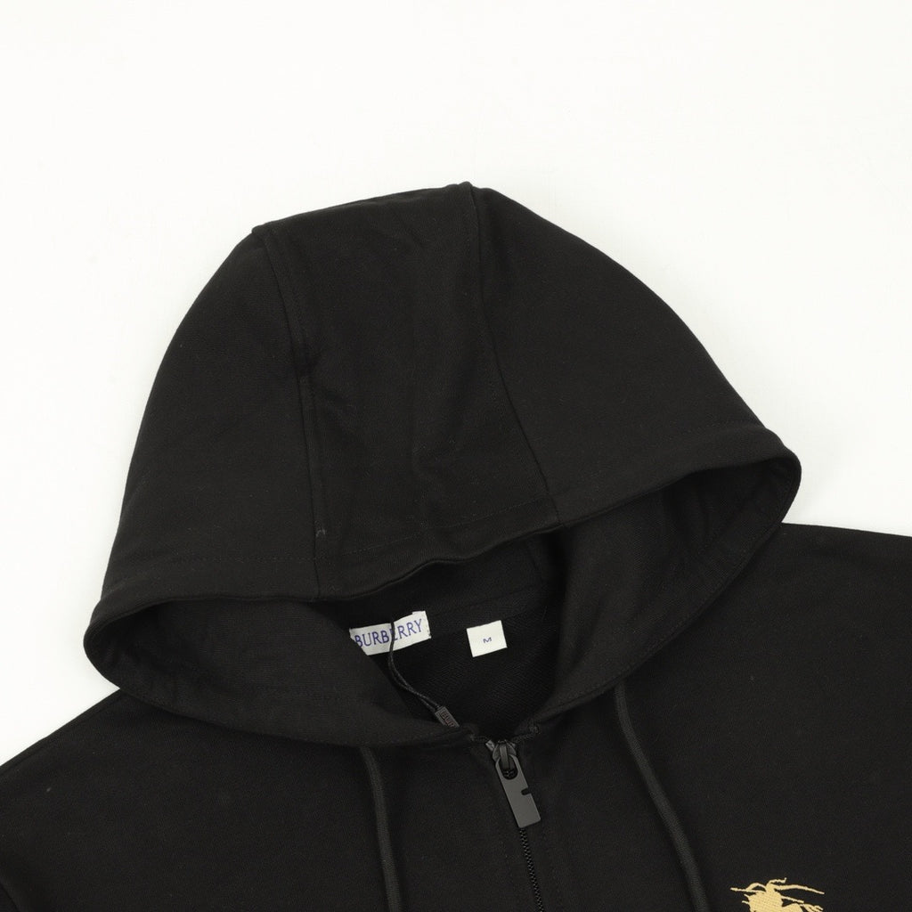 Burberry Women's & Men's Black Equestrian Logo Zip-Up Hoodie