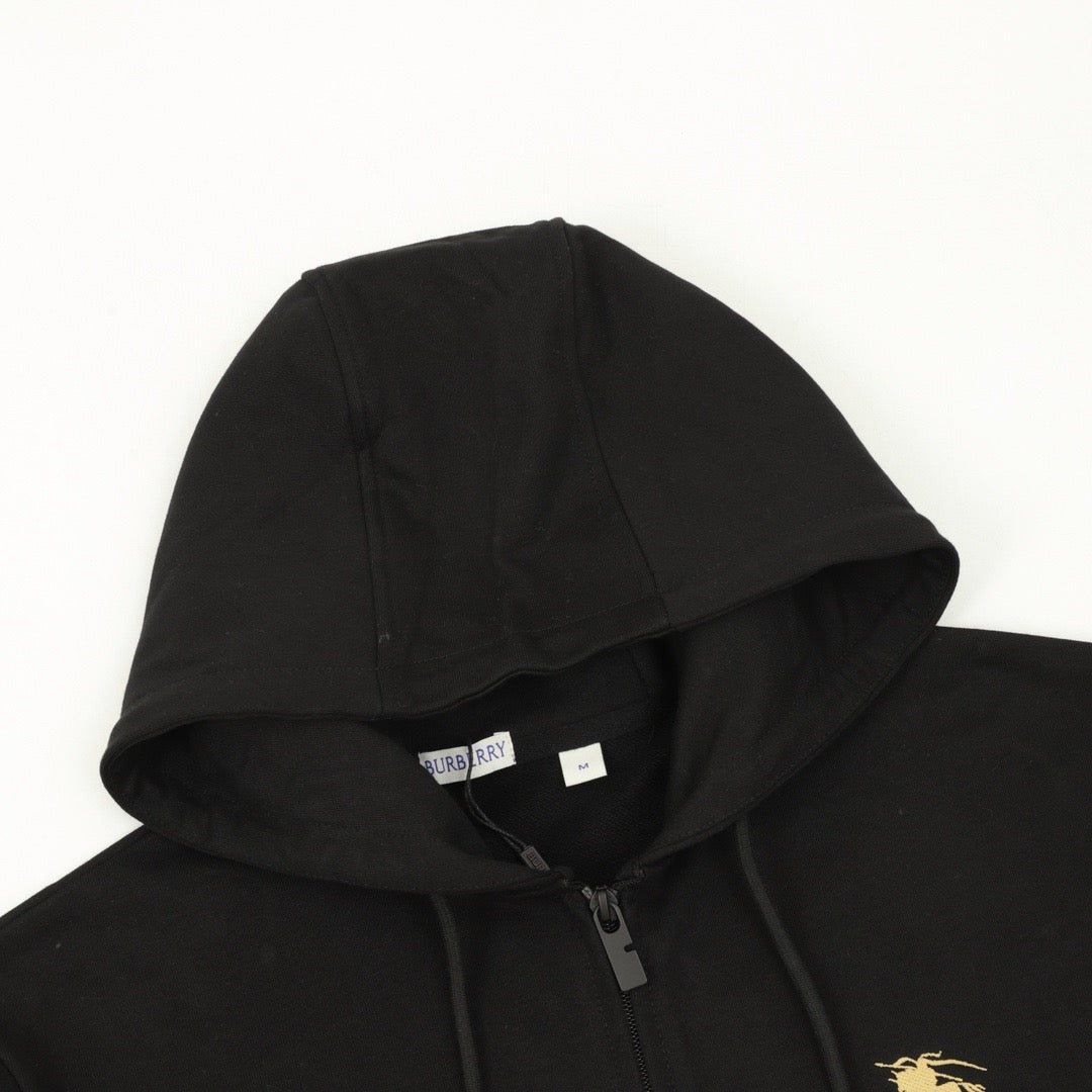 Burberry Women's & Men's Black Equestrian Logo Zip-Up Hoodie