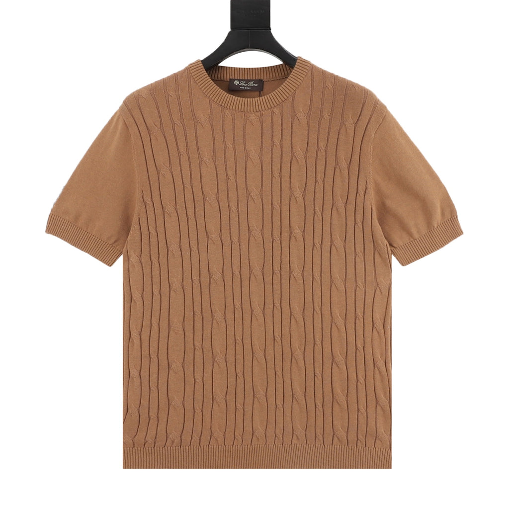 Loro Piana Cable-Knit Short-Sleeve T-Shirt in Camel