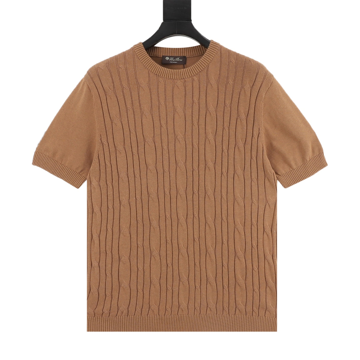 Loro Piana Cable-Knit Short-Sleeve T-Shirt in Camel