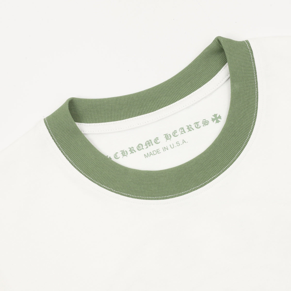 Chrome Hearts Men's White Green-Trim Logo Short-Sleeve T-Shirt