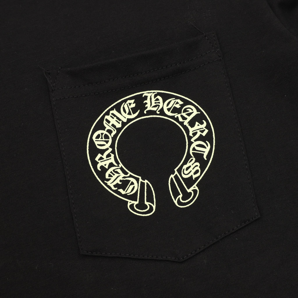 Chrome Hearts Horseshoe Logo Pocket Long-Sleeve Tee — Black, Cream Print