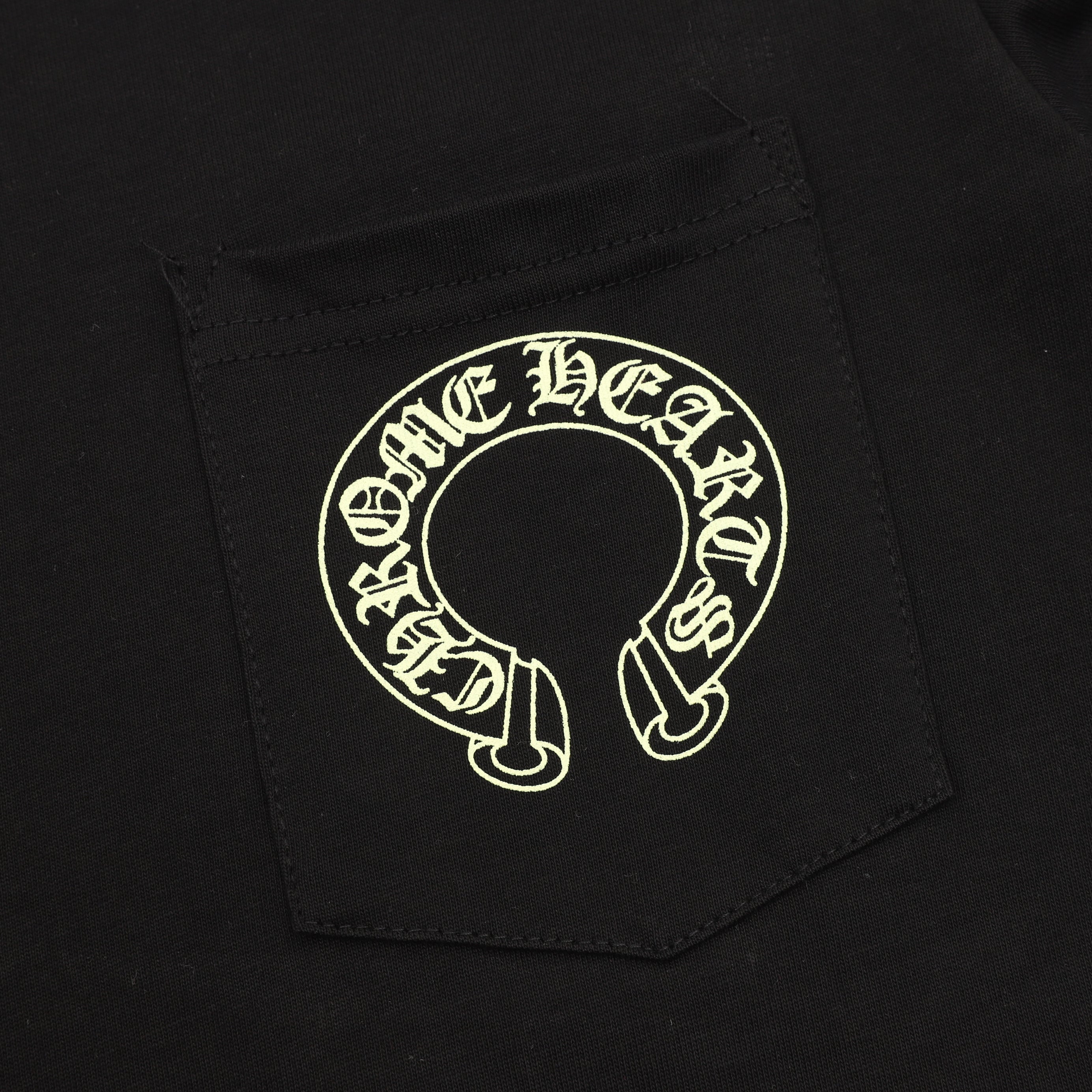 Chrome Hearts Horseshoe Logo Pocket Long-Sleeve Tee — Black, Cream Print