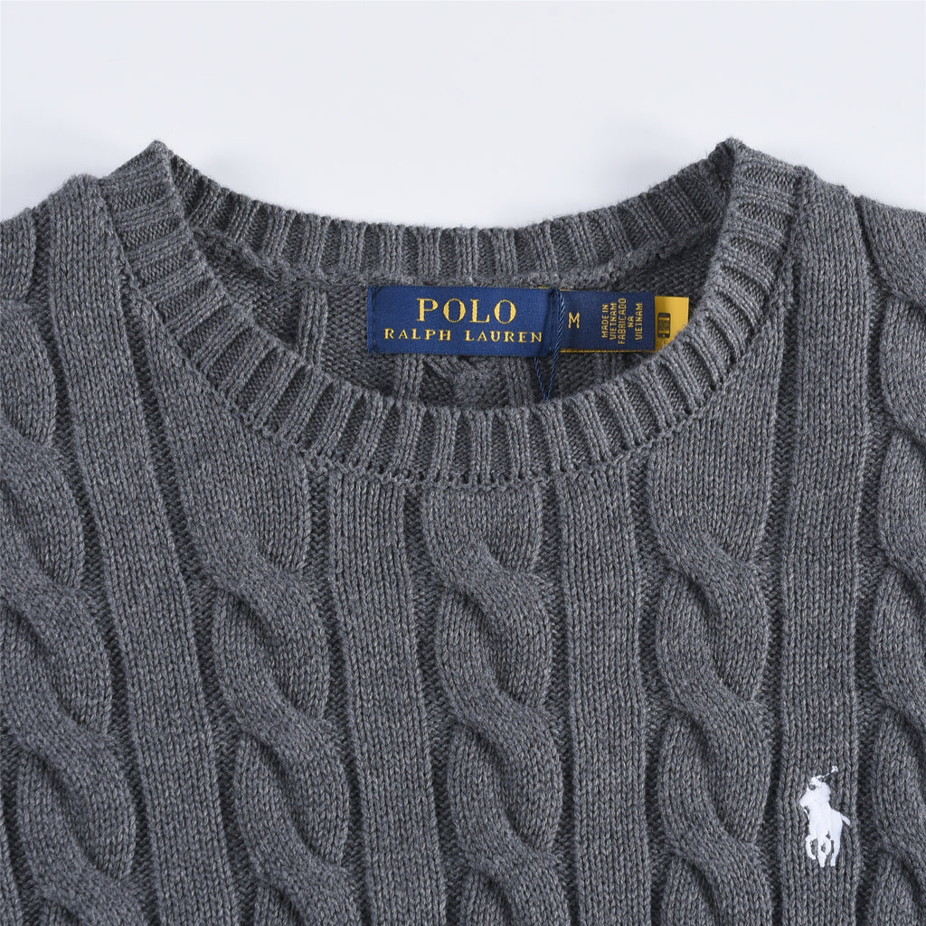 Polo Ralph Lauren Women's Men's Dark Grey Cable Knit Crewneck Sweater