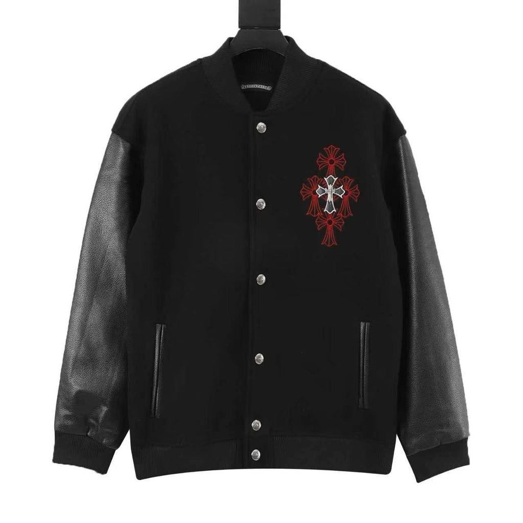 Chrome Hearts Women's Men's Black Cross-Embroidered Varsity Jacket