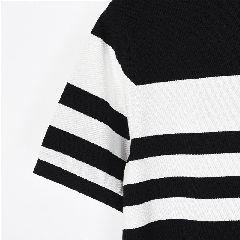 Prada Triangle Logo Short-Sleeve Polo in Black and White Stripes