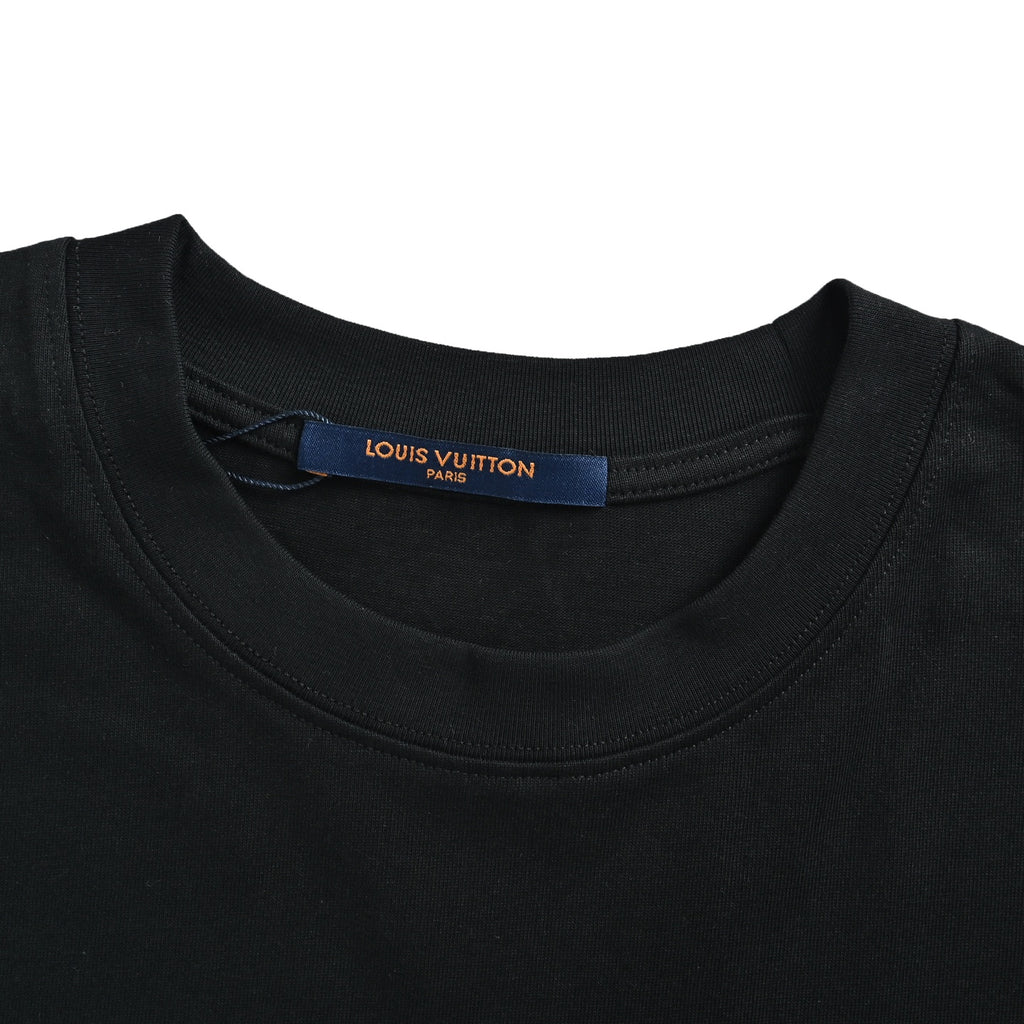 Louis Vuitton Line-Drawing LV Embroidered Short-Sleeve T-Shirt in Black