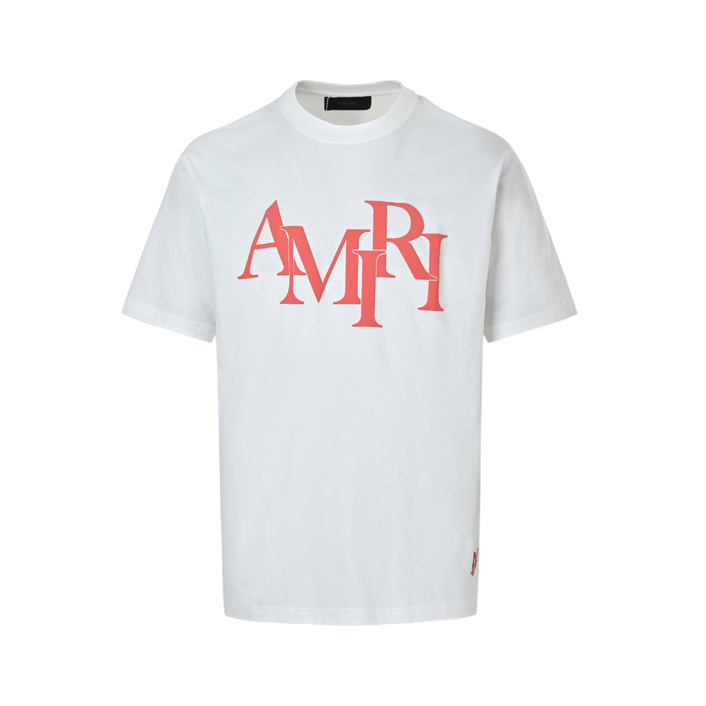 Amiri Men's White Red Overlapping Logo Print T-Shirt