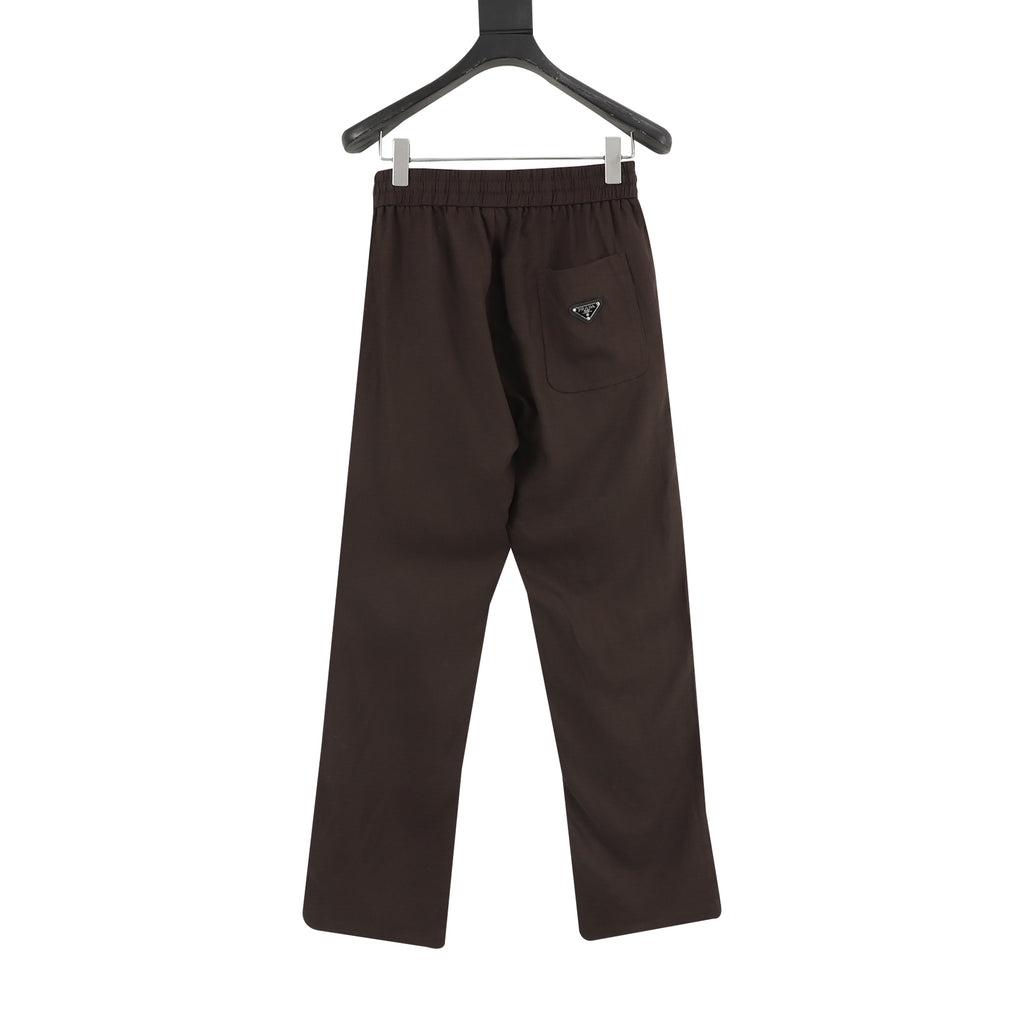 Prada Triangle Logo Linen-Blend Drawstring Wide-Leg Trousers