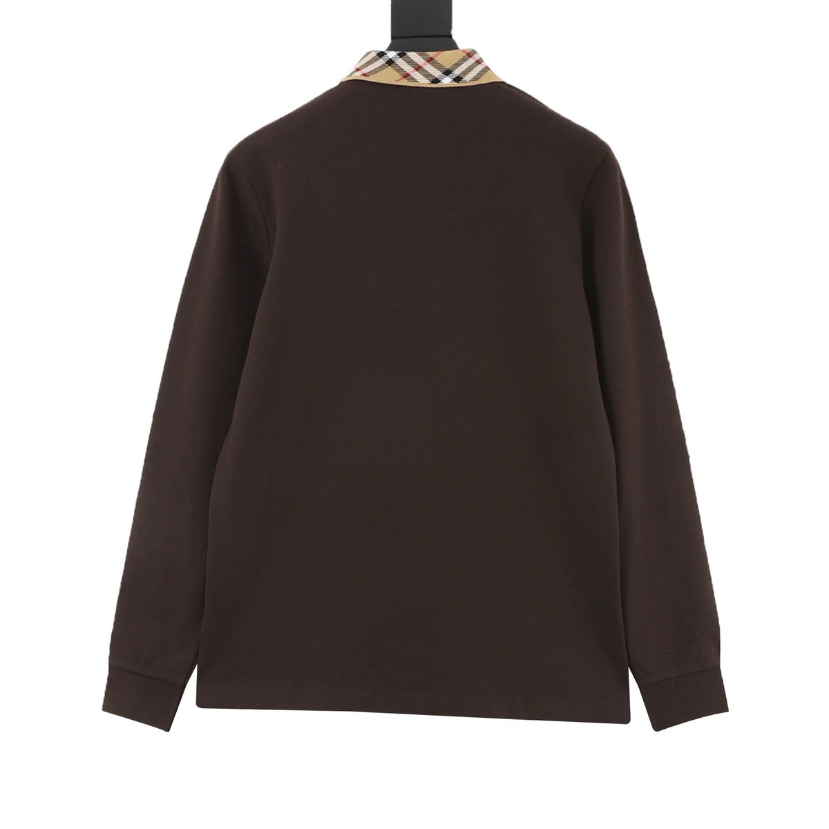 Burberry Women's & Men's Dark Brown Vintage Check Collar Long-Sleeve Polo Shirt