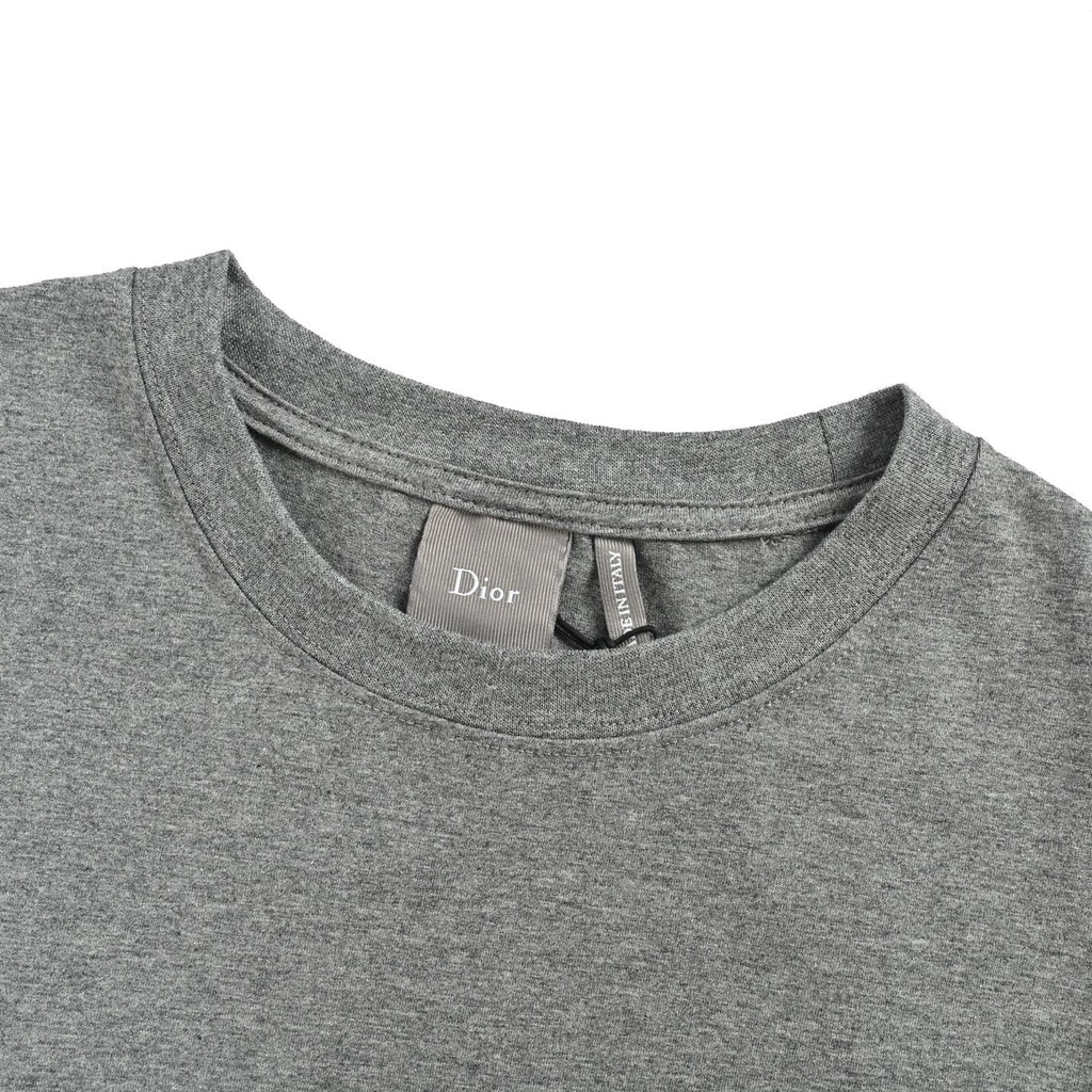 Dior Men's Grey Cartoon Embroidered Short-Sleeve T-Shirt