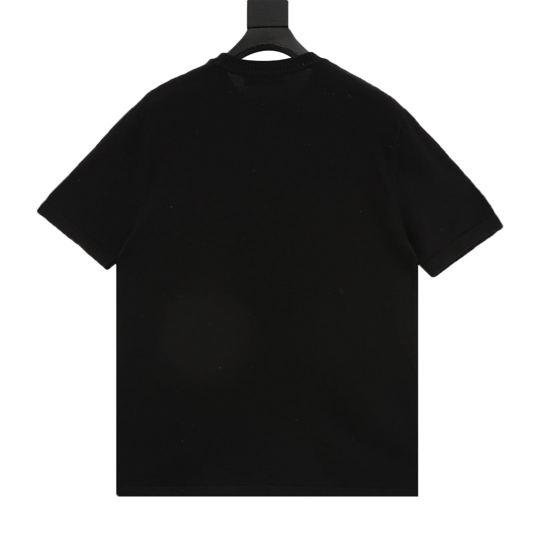 Louis Vuitton White Logo Print Knit Short-Sleeve T-Shirt in Black