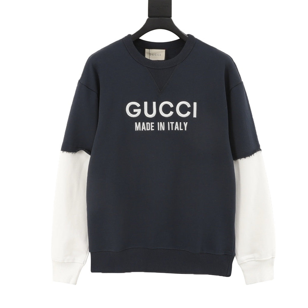 Gucci Women's Men's Navy Logo Patchwork Crewneck Sweatshirt