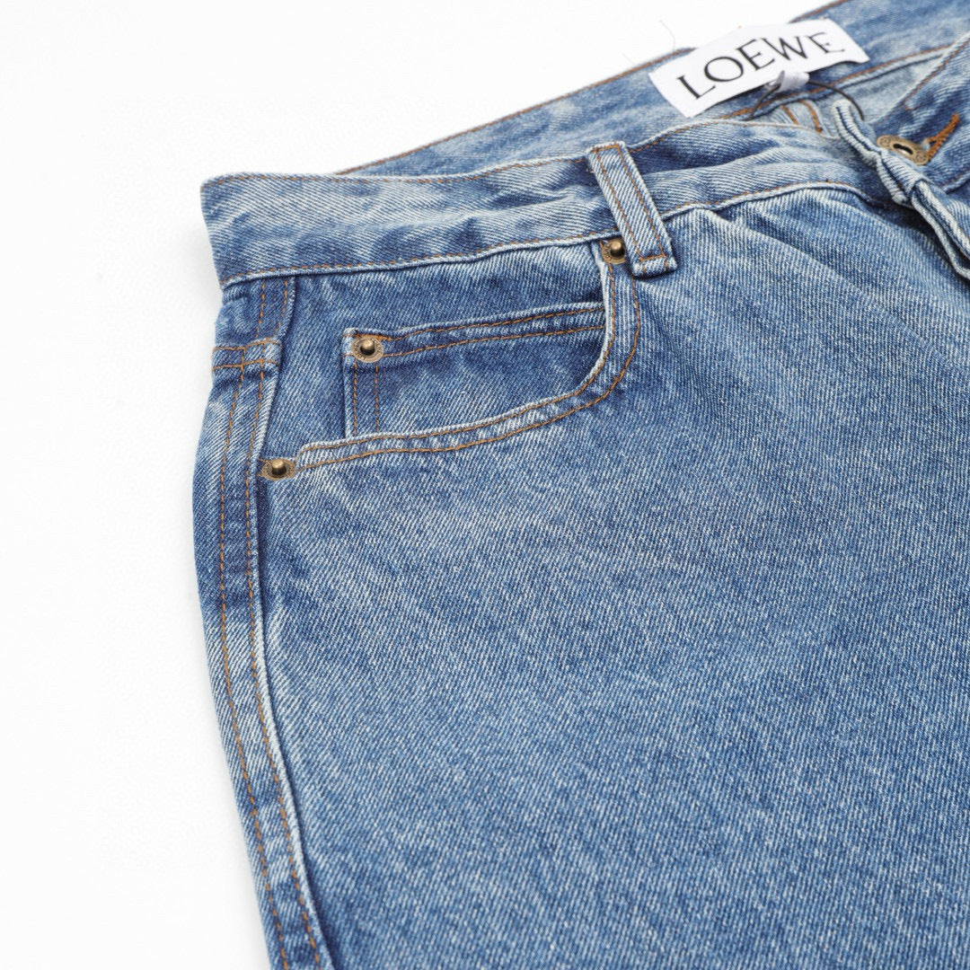 Loewe Anagram Knee Embroidered Wide-Leg Denim Jeans
