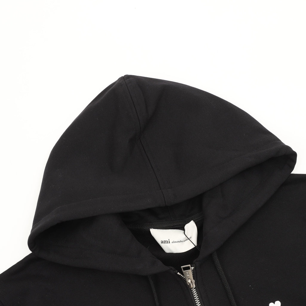 AMI Paris Ami de Cœur Zip-Up Hoodie — Black, Heart Logo