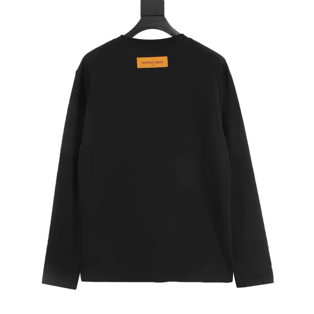 Louis Vuitton Tonal Embossed LV Logo Long-Sleeve Top — Black