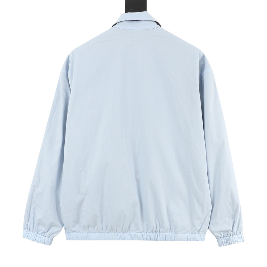 Prada Triangle Logo Check Zip-Up Lapel Jacket | Grey Plaid Lightweight Luxury Outerwear