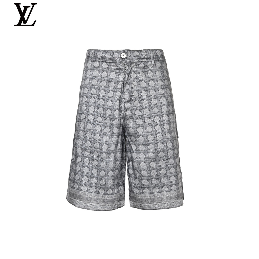 Louis Vuitton Grey Geometric Pattern Silk Shorts