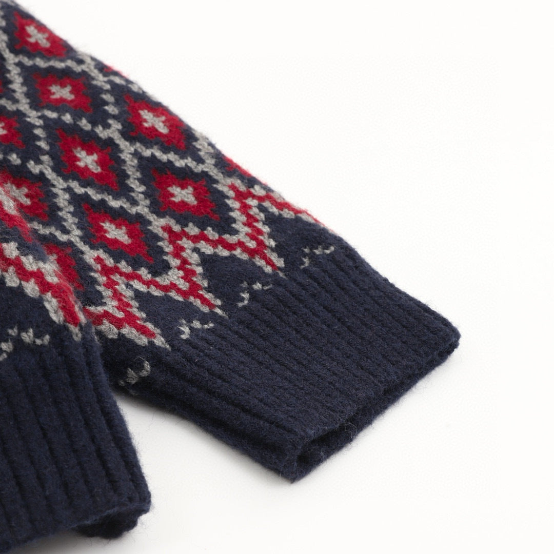Loewe Fair Isle Jacquard Zip-Up Stand Collar Knit Cardigan