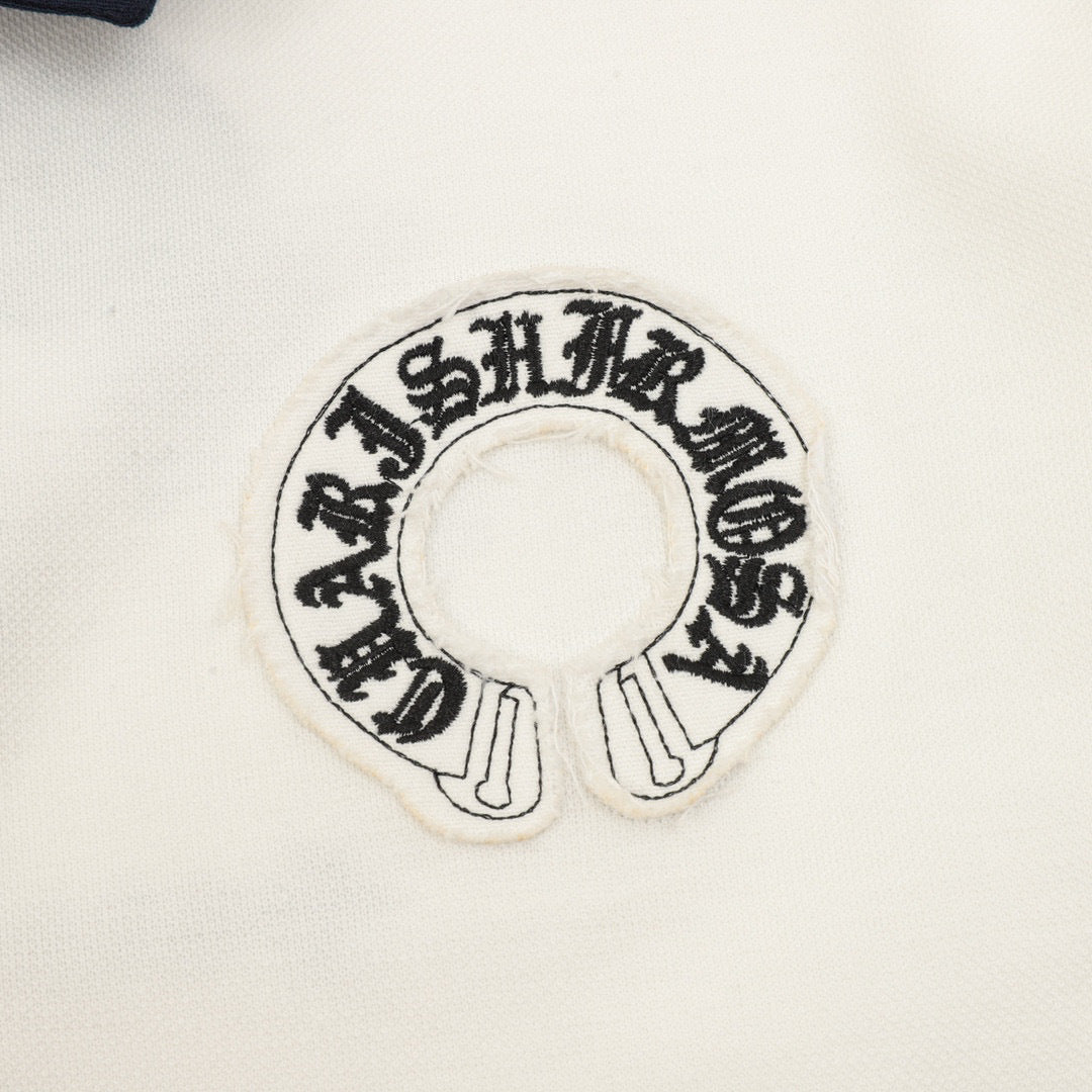 CH Long-Sleeve Polo Shirt with Cross Embroidery and Contrasting Collar