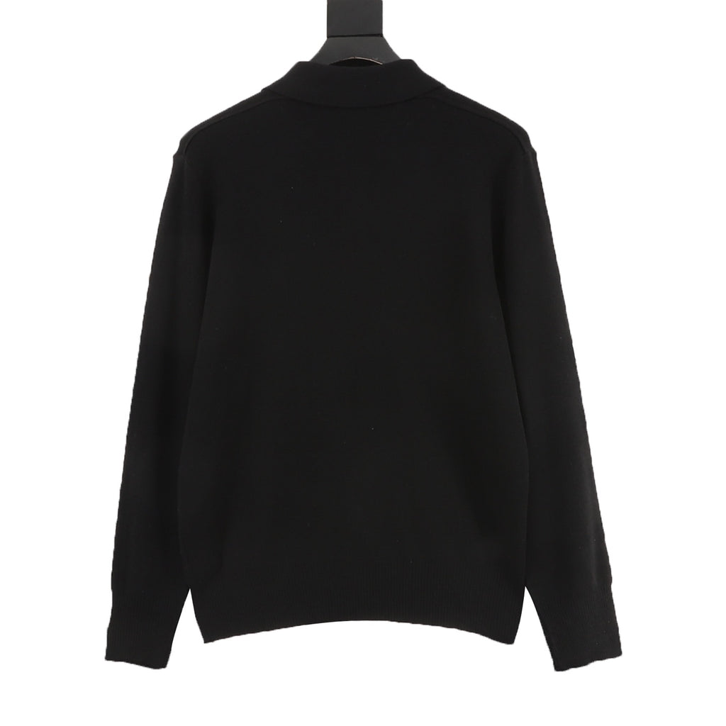 Burberry Five-Color Check Placket Wool Long Sleeve Polo Sweater | Black Relaxed Luxury Knitwear