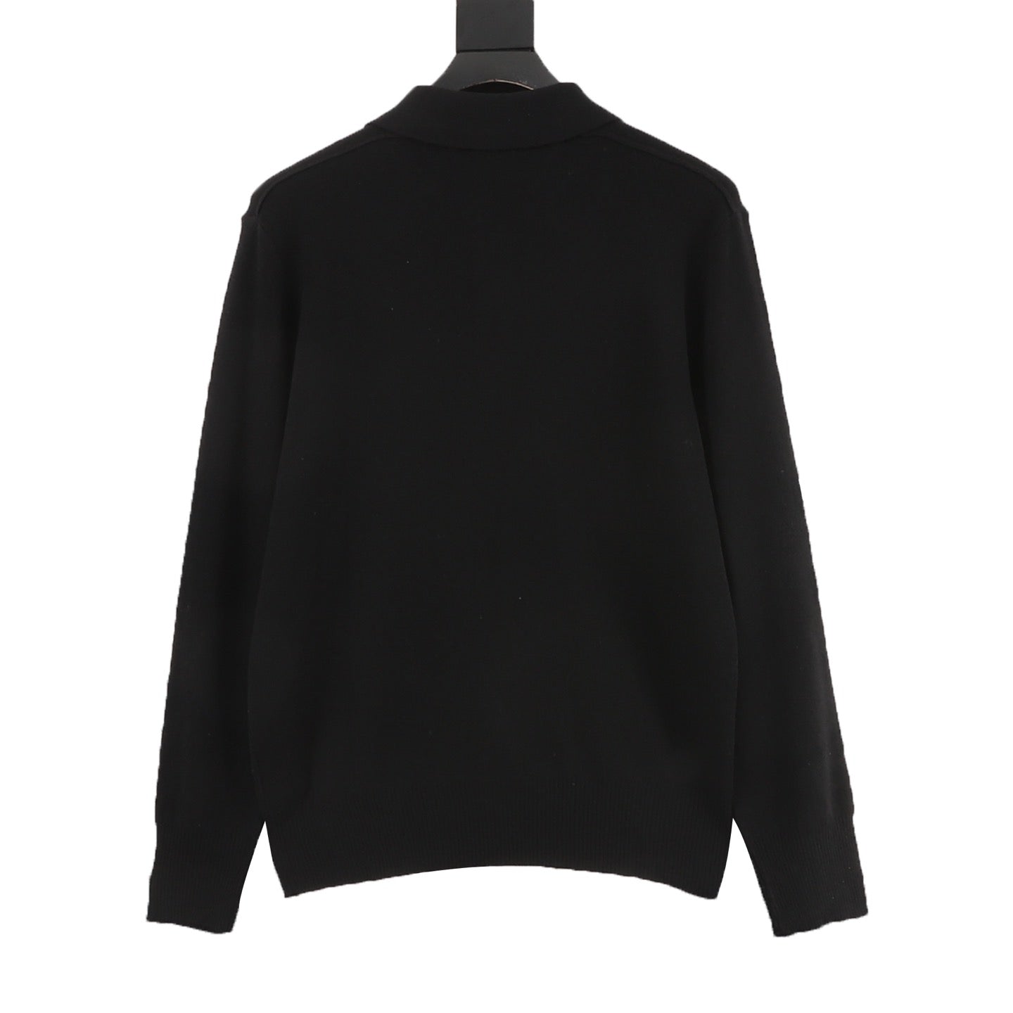 Burberry Five-Color Check Placket Wool Long Sleeve Polo Sweater | Black Relaxed Luxury Knitwear