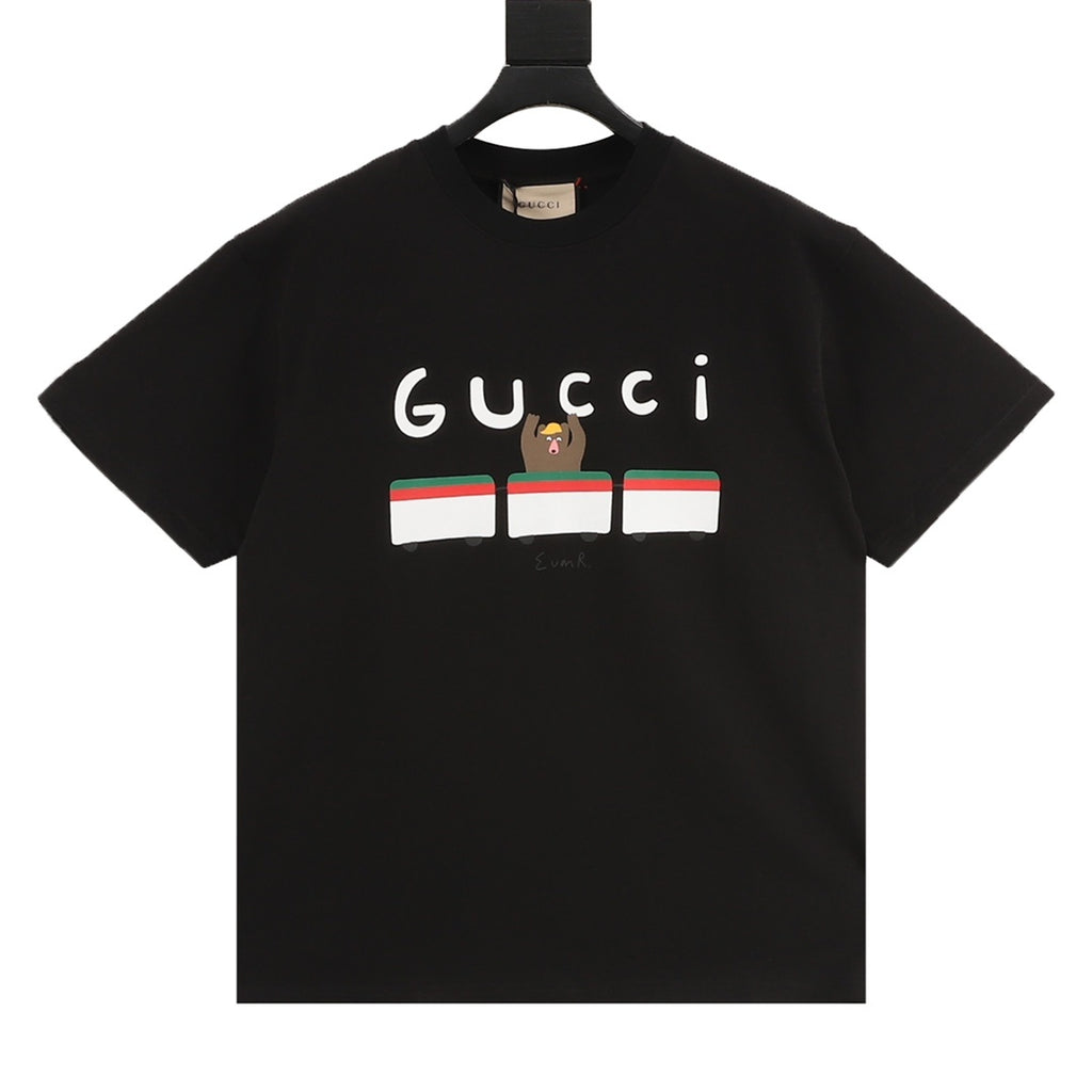 Gucci Men's Black Cartoon Bear & Logo Print T-Shirt