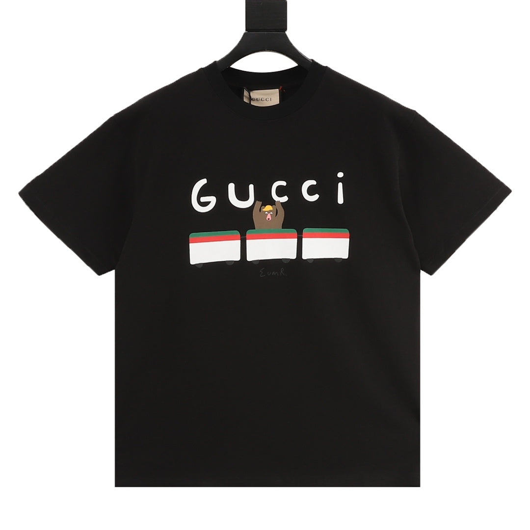Gucci Men's Black Cartoon Bear & Logo Print T-Shirt