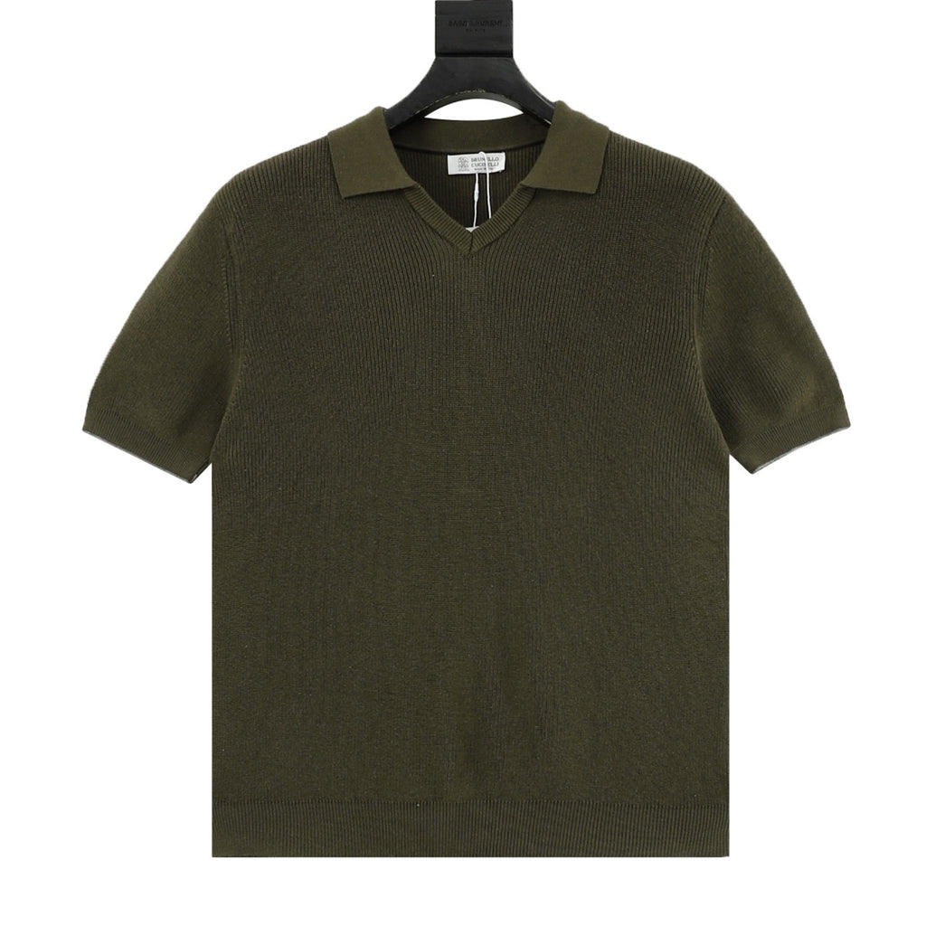 Brunello Cucinelli BC Seagull Collar Knit Short-Sleeve Polo