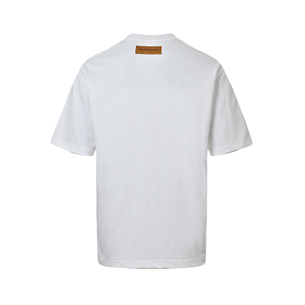 Louis Vuitton Brushstroke LV Logo Print Short-Sleeve T-Shirt in White