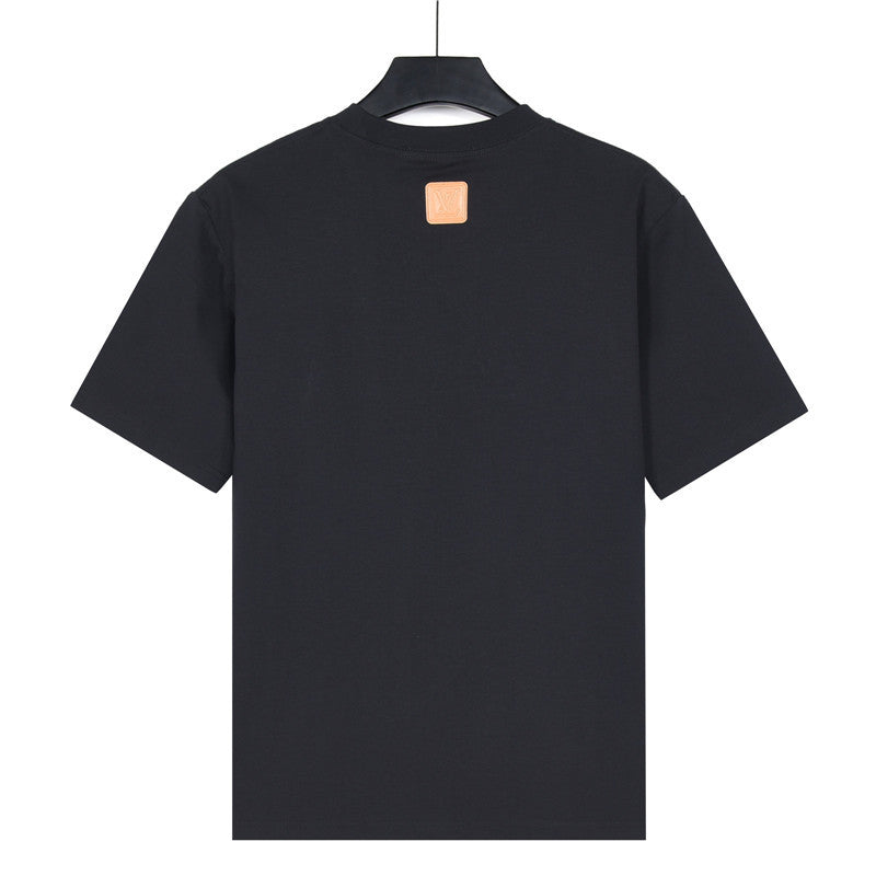 Louis Vuitton Copper Plate Logo Print Short-Sleeve T-Shirt in Black