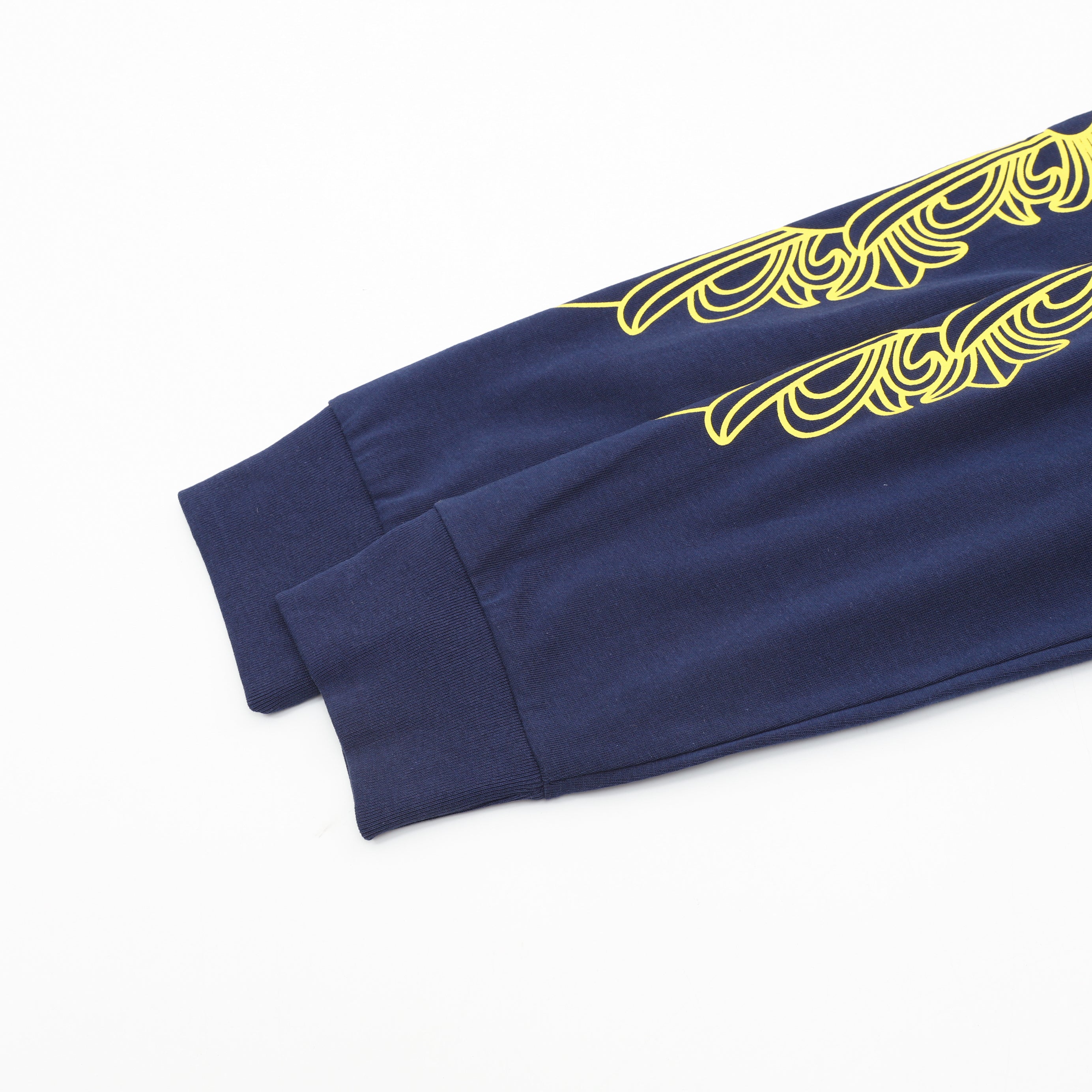 Chrome Hearts Sword Crest Floral Long-Sleeve Tee — Navy, Yellow Print