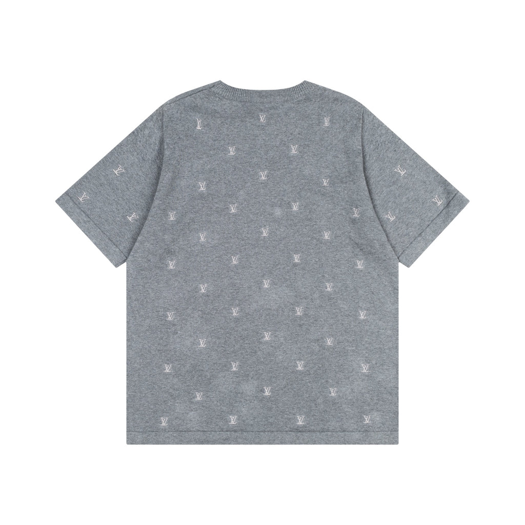 Louis Vuitton All-Over LV Embroidered Knit Short-Sleeve T-Shirt in Grey