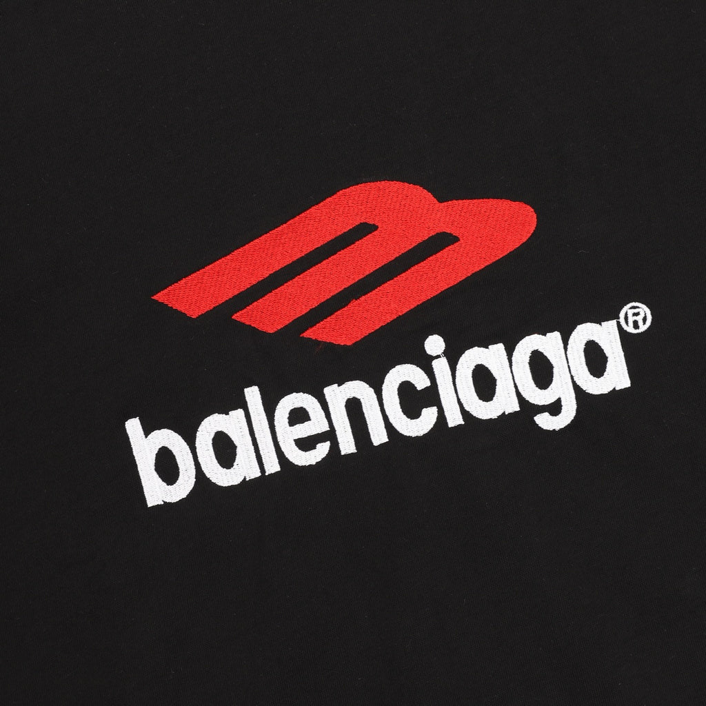 Balenciaga Classic 3M Reflective B Logo Embroidered Crewneck Long Sleeve T-Shirt | Black