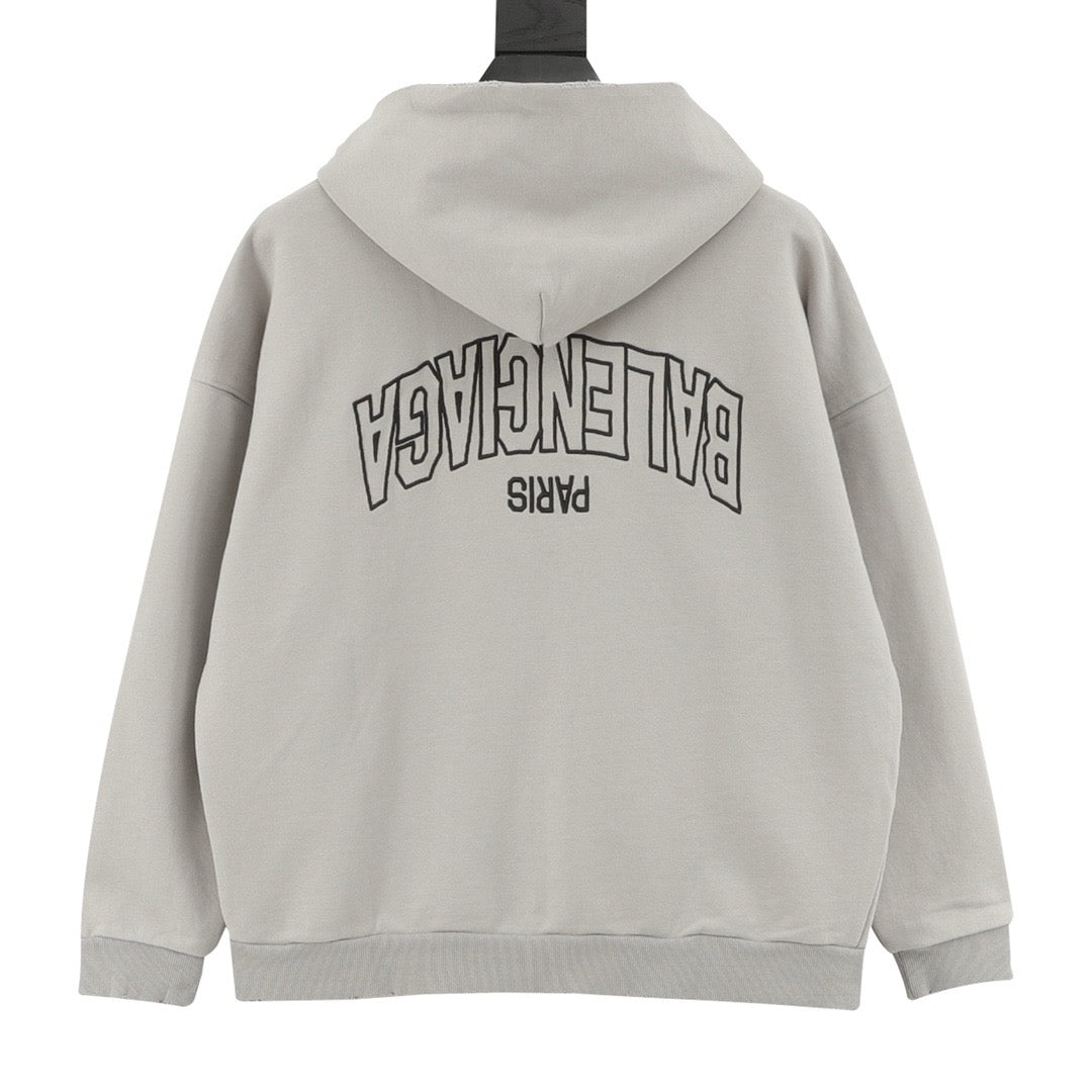 Balenciaga Women's Men's Light Grey Distressed Zip-Up Hoodie