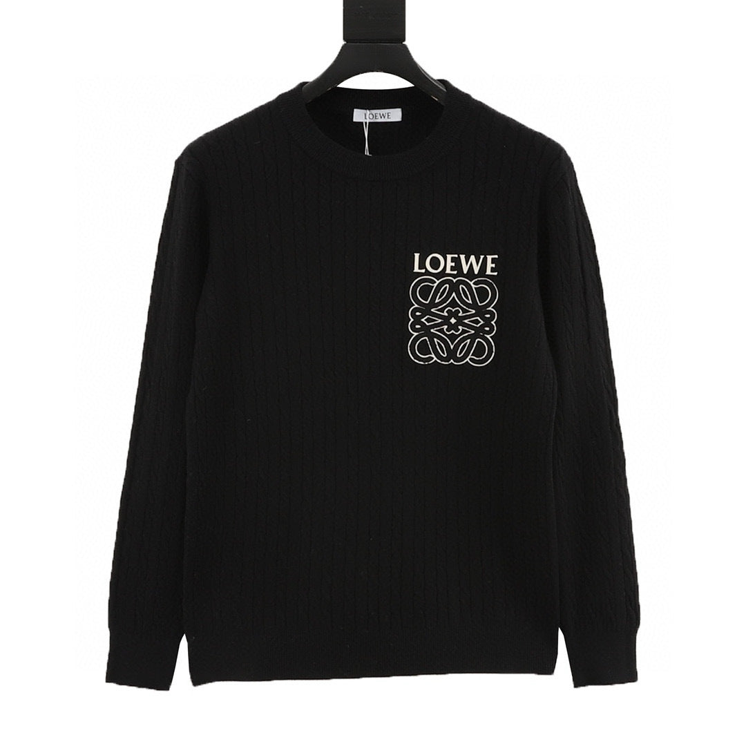 Loewe 25FW Anagram Logo Embroidered Cable Knit Crew Neck Sweater